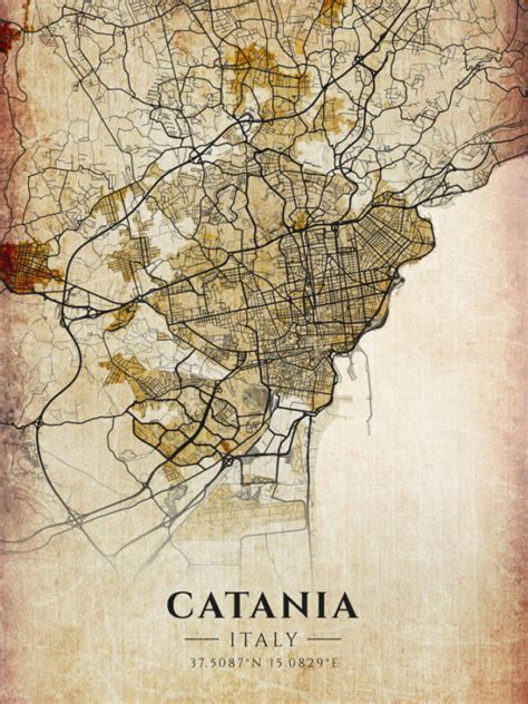 Catania Vintage Map Poster Winter Museo