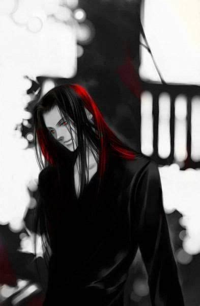Sexy Goth Men Anime Guy Black Hair Red Highlights With