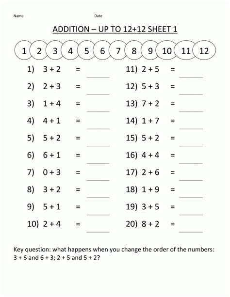 Grade One Math Worksheets Addition Learning Printable Math