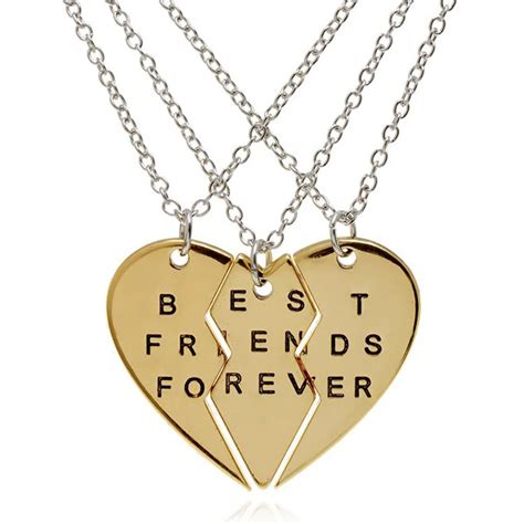 3pcsset Best Friends Forever Gold Color Link Chain Heart Pendant