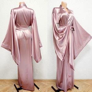 Mulberry Silk Kimono Robe Pink Silk Robe Long Satin Robe Etsy