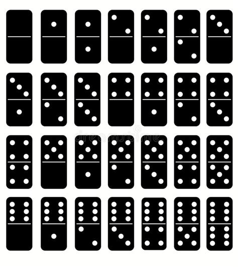 Domino Set Of 28 Tiles Black Pieces With Whate Dots Stock Vector