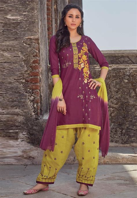 Buy Purple Cotton Punjabi Suit 181638 Online At Lowest Price From Huge Collection Of Salwar