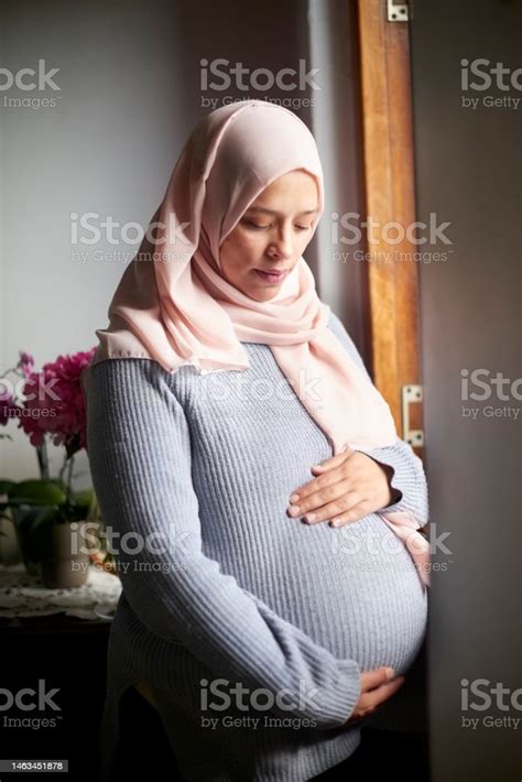 Muslim Pregnant Woman And Pregnancy With Mama And Health Prenatal Care With Worry During