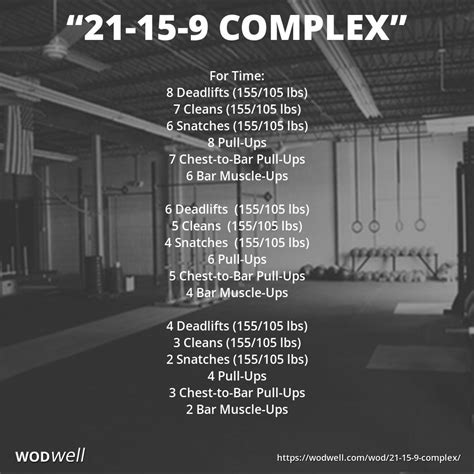 21 15 9 Complex Benchmark Wod For Time 8 Deadlifts 155105 Lbs 7