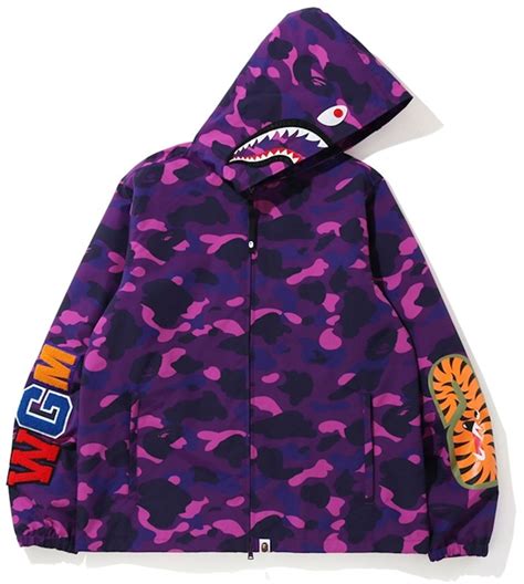 Bape Color Camo Wgm Shark Hoodie Jacket Purple Ss20