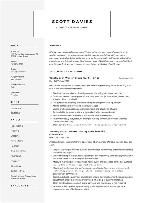 Show article with tag teacher resume examples 2020. Construction Worker Resume & Writing Guide | +12 Templates ...