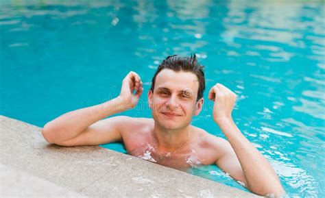 Man Posing In The Swimming Pool Stock Photo Image Of Muscular Ocean