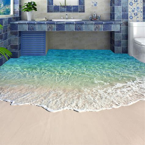 Self Adhesive Floor Mural Photo Wallpaper D Seawater Wave Flooring Sticker Bathroom Wear Non