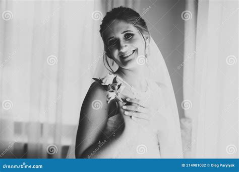 Luxury Bride In White Dress Posing While Preparing For The Wedding