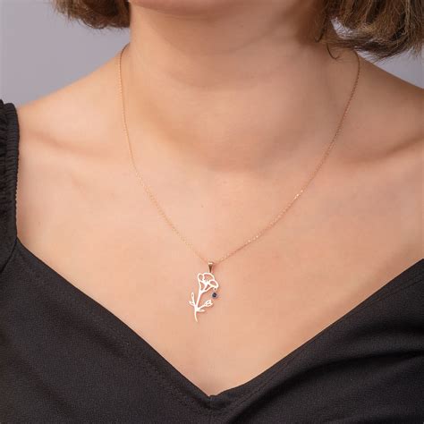 14K Solid Gold Dainty Birth Flower Necklace Minimal Custom Etsy