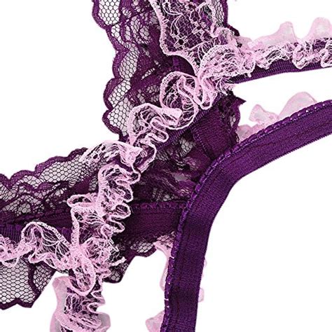 Yomoko Womens 2 Piece Lace Peek A Boo Bra And Crotchless Panty Set Us Size Large Purple Buy