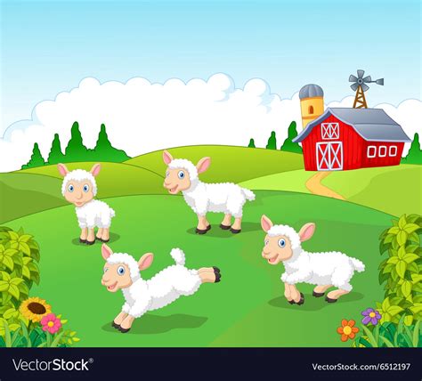 Cute Cartoon Sheep Collection Set With Farm Vector Image