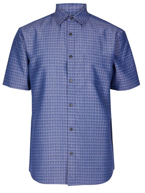 Marks And Spencer Mand5 Blue Mens Pure Cotton Relaxed Fit Checked