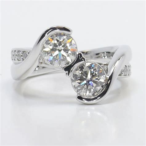 Custom Two Stone Diamond Ring Bezel Set Twist Design
