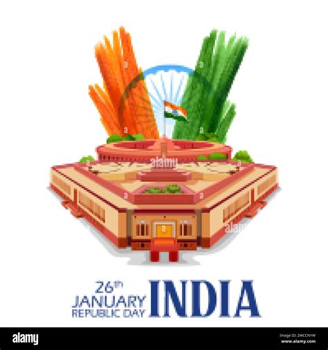 Illustration Of Tricolor Banner With Indian Flag For 26th January Happy