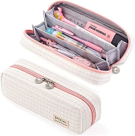 Pencil Case Grid Pencil Pouch With 3 Compartments Stationery Bag