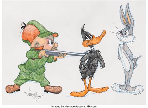 Virgil Ross Bugs Bunny Daffy Duck And Elmer Fudd Drawing Lot
