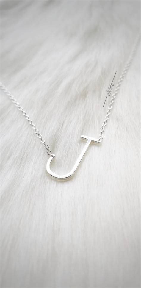 Sideways Initial Necklace Letter Necklace Initial J Etsy