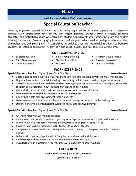 Free word cv templates, résumé templates and careers advice. Special Education Teacher Resume Example & 3 Expert Tips