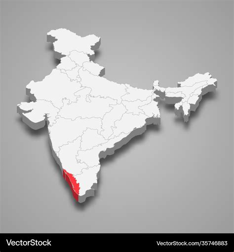 Kerala State Location Within India 3d Map Vector Image