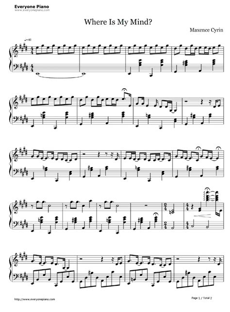Where Is My Mind Piano Sheet Music Amulette