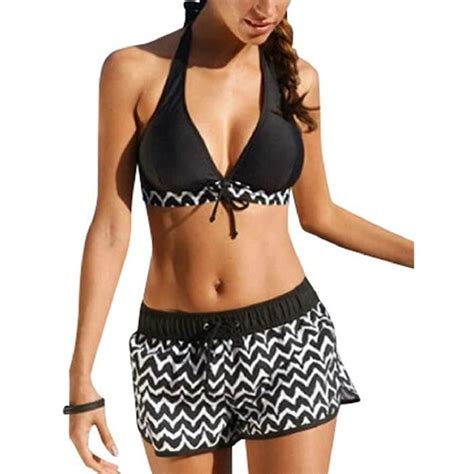 Tankini Push Up Shorty Grande Taille Bikini Dos Nu Halter Neck Short