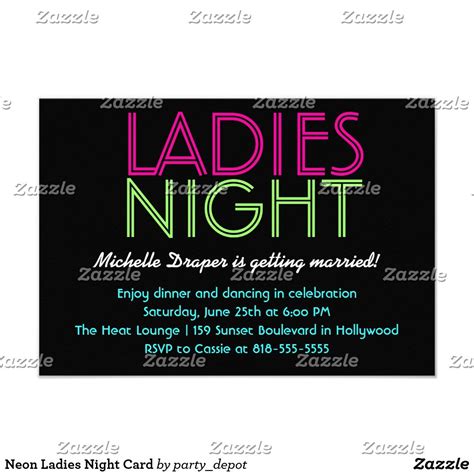 Neon Ladies Night Card Bachelorette Party Invitations Cards Ladies Night