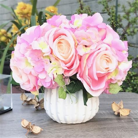 enova home artificial silk open roses and hydrangea fake flowers