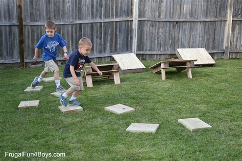 I think the best part it were the ninja floating steps. DIY American Ninja Warrior Backyard Obstacle Course - Frugal Fun For Boys and Girls