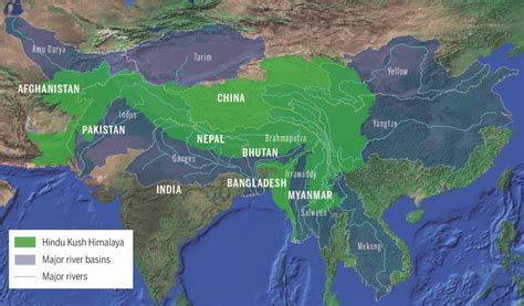 The Hindu Kush Himalaya Region And 10 Major River Basins Map By