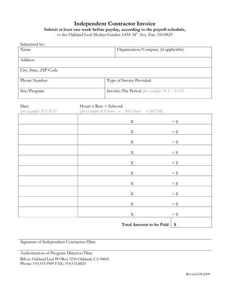 Independent Contractor Invoice Template Free Invoice Example