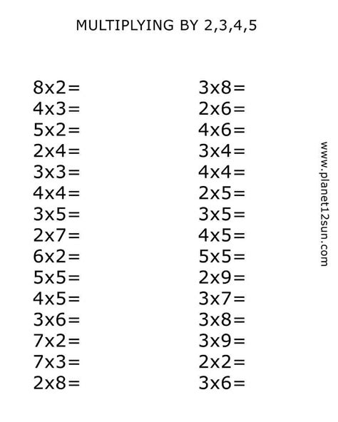 Multiplication Worksheets 3 4 5