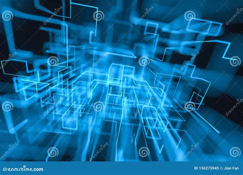 Blue Cyber Space With Crossed Glowing Lines 3d Rendering Stock
