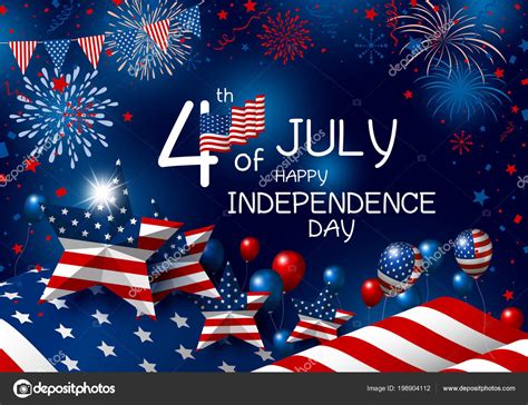 Usa Th July Happy Independence Day Design American Flag Fireworks Stock Vector Myimagine