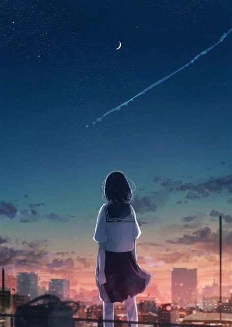Anime Landscape And Sky Crescent Girl Sky Anime Anime Galaxy Anime