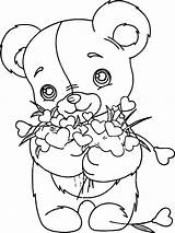 Coloring Bear Cute Flower Pages sketch template