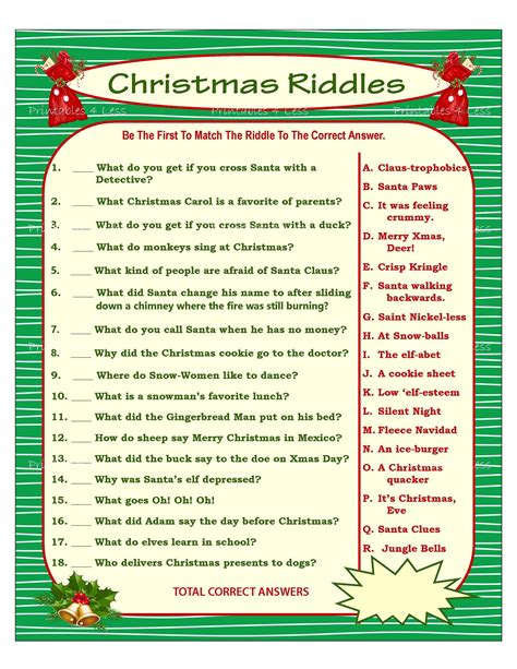 Christmas Riddle Game Diy Holiday Party Game Printable