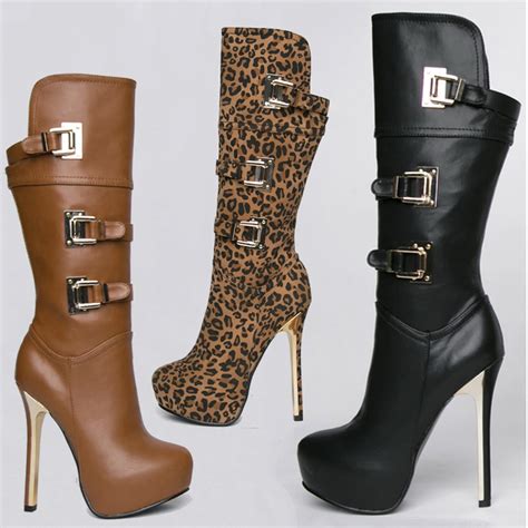 New 2015 Womens 14cm Platform High Heels Boots Brown Black High Heels