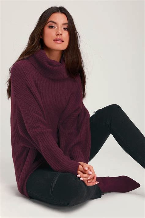 Purple Knit Sweater Oversized Sweater Turtleneck Sweater Lulus