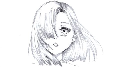 Desen In Creion Cu O Fata Anime Cu Par Pe Ochi How To Draw A Cute