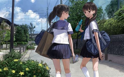 Anime Girl Going School In Uniform Wallpaperhd Anime Wallpapers4k