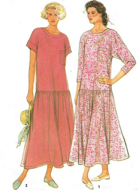 90s Womens Dropped Waist Midi Dress Simplicity Sewing Pattern 9824 Size