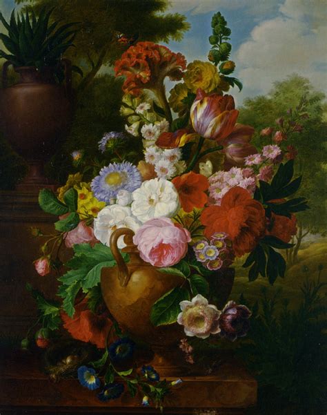 A Flower Still Life With Roses Tulips Peonies And Other Flowers In A Vase By Cornelis Van