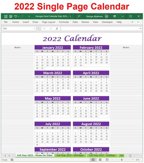 Calendar Template 2022 Excel