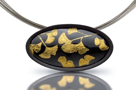 Lara Ginzburg Ginkgo Leaves Black And Gold Enamel Over Copper