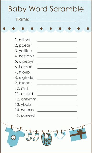 Print one sheet for each player, and one answer sheet for the host; Baby Shower Scramble With Answers | Baby shower word ...