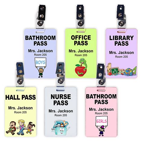 Hall Pass Set Of 6 Plastic Hall Pass Cards With Clips
