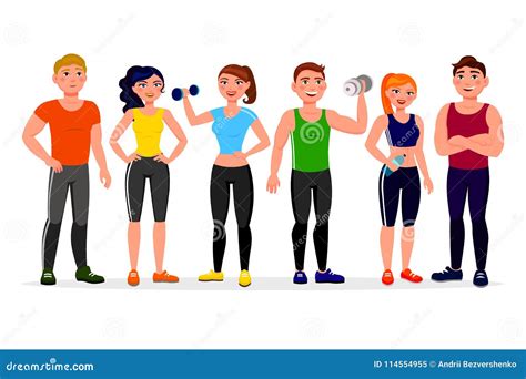 Fitness People Illustration In Flat Design Athletes In Workout Gym