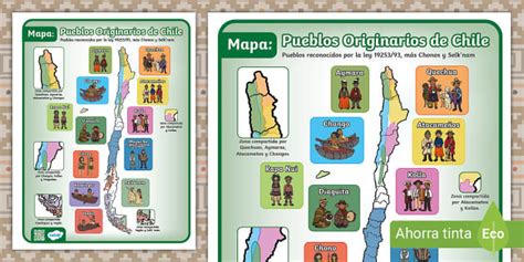 Póster Mapa De Los Pueblos Originarios De Chile Twinkl